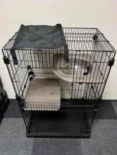中古品 キャットケージ 2段 69×48×107cm 猫 ハンモック ボウル