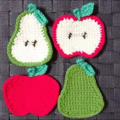 りんご　洋なし　アクリルたわし　エコたわし　コースター