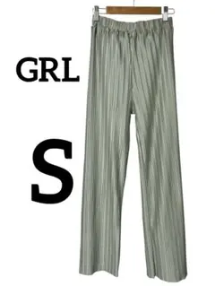 【GRL 】ストライプ グリーン プリーツパンツ　S