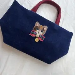 新品　ラブラリーバイフェイラー　ラブラリーキャッツ　刺繍ミニトート　ネイビー