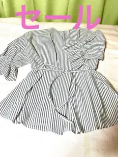 お値下げ致しました 綿ストライプ カシュクール半袖ブラウス