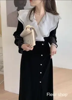 ロングワンピース 襟付き シフォン シンプル ストレート 秋冬コーデ 新品