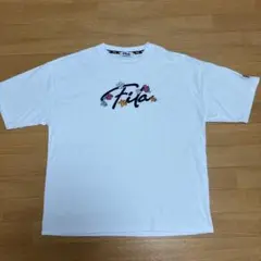 FILA フィラ 花柄刺繍ロゴ Tシャツ 白 Mサイズ ユニセックス ゆるだぼ