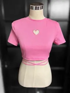 ピンク ハートミニ丈トップス M