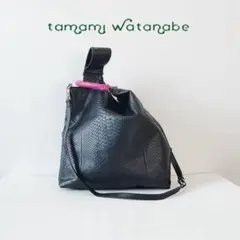 tamed by タマミワタナベ パイソン 2wayバッグ ブラック テイムド
