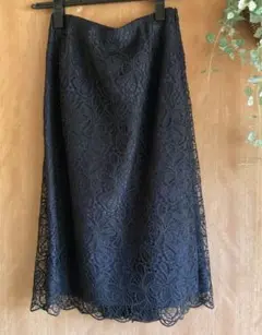 【ANAYI】美品　アナイ　ブラック×ネイビー　リーフ　レース　プリーツスカート