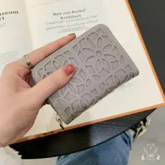 カードケース ミニ財布 《グレー》 レディース ラウンドファスナー 花柄