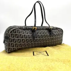 FENDI ハンドバッグ ミニボストン ズッキーノ キャンバス レザー ネイビー