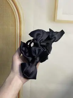 黒 サテンリボンヘアゴム 5個セット