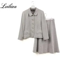 Leilian　日本製　総柄 ドットスカートセットアップシルク混