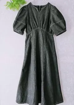 [ELENCARE DUE]デニム風 バルーン半袖シャツロングワンピース