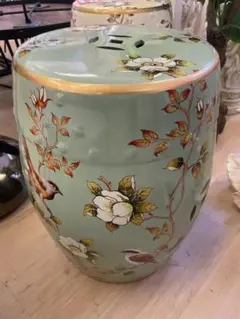 シノワズリ　円柱スツール　陶器製　スツール　花台　イス　ペイント　北欧　椅子