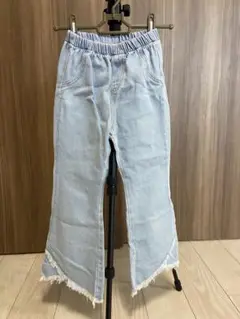 フリンジ付きライトブルーロングパンツ ノブランド