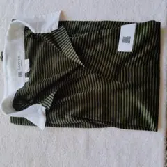 値下げ。LANVIN 緑と黒のストライプ ポロシャツ L