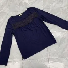 K.ROSS レース装飾 長袖 コットン トップス ネイビー Mサイズ