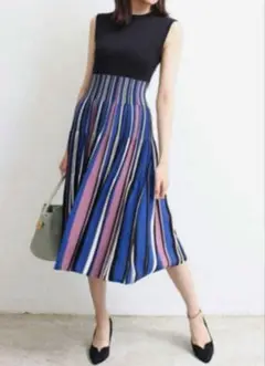 【美品】FRAY I.Dマルチプリーツ柄ニットワンピース PINK