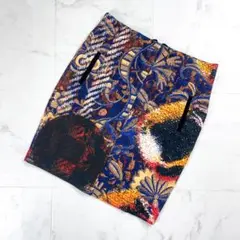 デシグアル 総柄プリントタイトスカート ストレッチ素材 黒 L*BD637