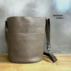 【美品】マーガレットハウエル　レザー　ショルダーバッグ　グレー　グレージュ