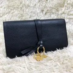 極美品✨Chloe アルファベット レザー 二つ折り長財布 Cチャーム 黒