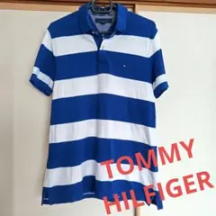 TOMMY HILFIGER 　メンズ ポロシャツ　M ボーダー　白ブルー