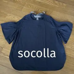 ★socolla★ネイビー フレアスリーブ 半袖ブラウス