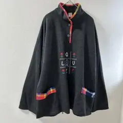 ダークグレー　オーバーサイズ　長袖　トップス　刺繍プリント　ステッチ　XL