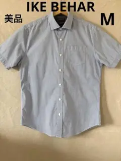 【美品】IKE BEHAR★③白×ネイビー 総柄★ストレッチ混 半袖シャツ