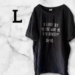 【L】黒 プリント メッセージ Tシャツ 半袖 レディース トップス 古着