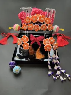 つまみ細工　髪飾り　あんみつ姫風♡【H123】 楽天市場】【送料弊社負担】七五三 髪飾り3点セット 和装 勝山