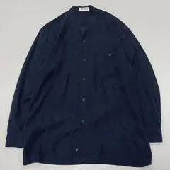 90s 国産 Vintage キュプラ L/S バンドカラーシャツ 紋様柄織