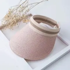 サンバイザー 麦わら帽子 レディース ピンク つば広