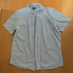 Lands' End シアサッカーストライプ半袖ボタンダウンシャツ　ランズエンド
