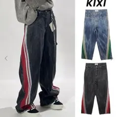 KIXIUNISEXSide Track Wrinkle Denim pants