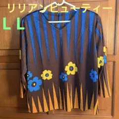 【リリアンビューティー】花柄ストライプ五分袖トップス L L