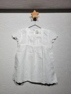 【中古美品】H&M 半袖フリルレース コットン ワンピ 白 80cm