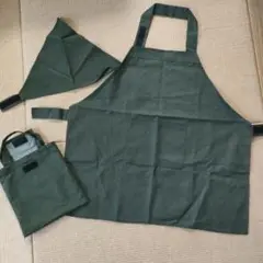 BIGHAS子供 デニムエプロン 3点セット 子供 三角巾 巾着バッグ 無地