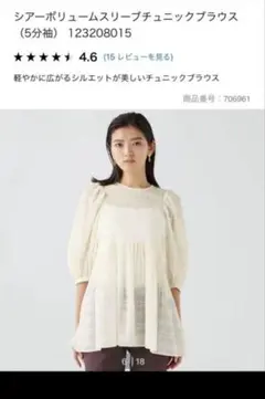 PLST　プラステ　シアーボリュームスリーブチュニックブラウス　ホワイト　L