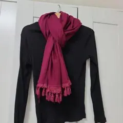 イタリア製 ワインレッド大判ストール 美品