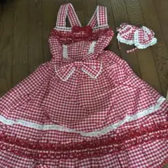 ベイビー チェック JSKとカチューシャのセット 赤x白 新品