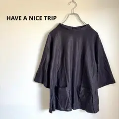 HAVE A NICE TRIP ポケット付き五分袖リネンカットソー サイズL