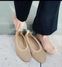 H&M ベージュ メッシュ フラットシューズ 37