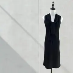 3557【J&R】ワンピース　ドレス　ノースリーブ　胸元リボン　ひざ下丈　黒