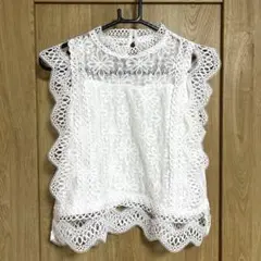 ホワイト レース ノースリーブトップス Lサイズ