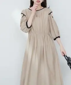 配色パイピングボリュームワンピース natural couture