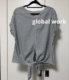 【GLOBAL WORK】ストライプ柄 半袖ブラウス　Lサイズ