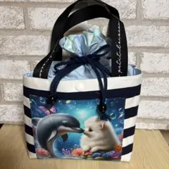 可愛い♡ポメちゃんのポケット付き巾着トートバッグ