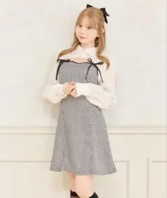 ダブルリボンミニキャミワンピース ロングスリーブボレロブラウス セット