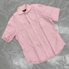 Men's Bigi 半袖シャツ ピンク ジャカード コットンボタンフロント M