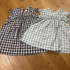 ギンガムチェック　フリル　ワンピース2点セット　90 100 姉妹お揃い