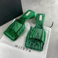 未使用　miista ミスタ　パイソン　フリンジ　スクエアトゥサンダル　グリーン